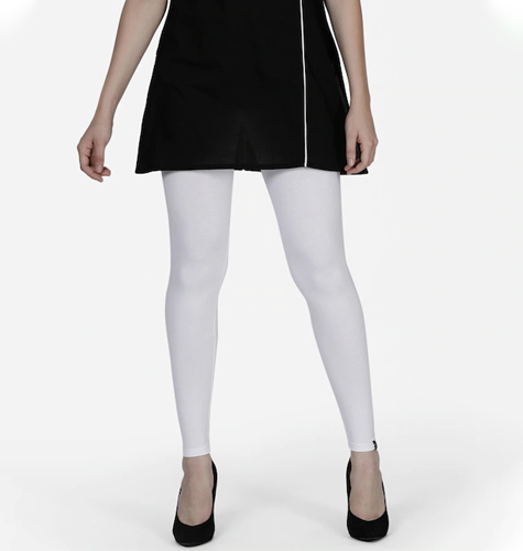Women White Solid Ankle-Length Leggings